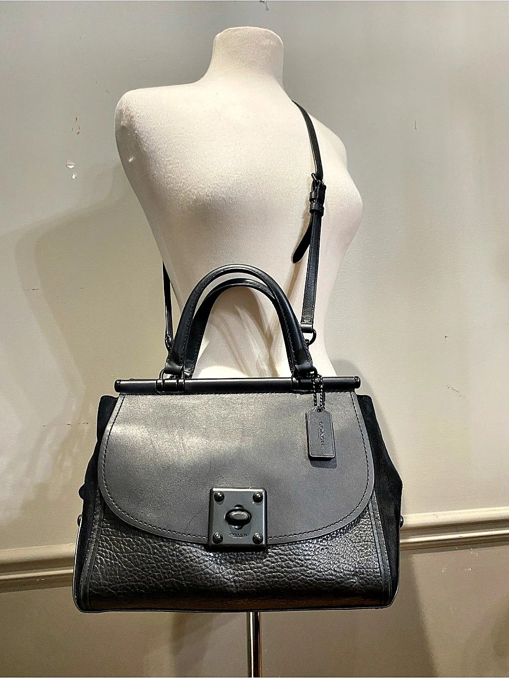 Coach Drifter Carryall 38389 Black Leather Suede Satchel Crossbody